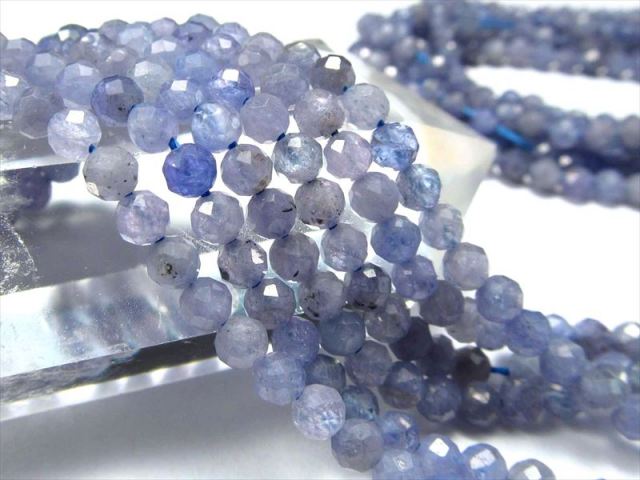 3A 極小サイズ タンザナイト カット 3mm-3.5mm珠 一連 約38-40cm