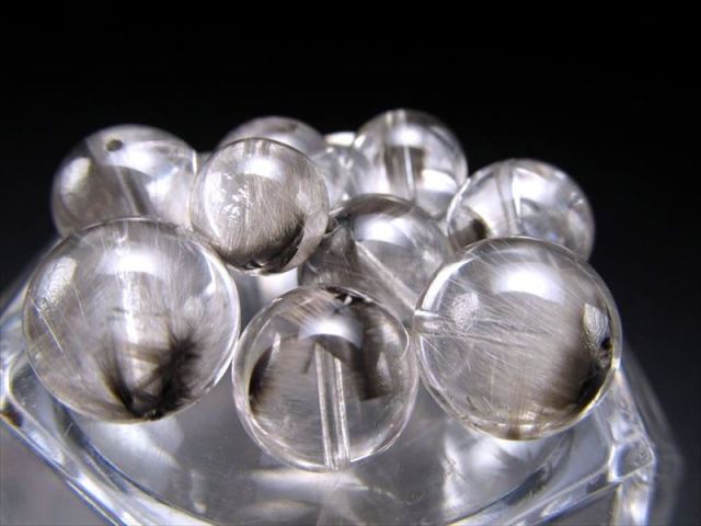 一粒売り プラチナルチルクォーツ ビーズ石 バラ珠売り 9mm-9.5mm 繊細プラチナ針&ブルッカイト ブラジル産