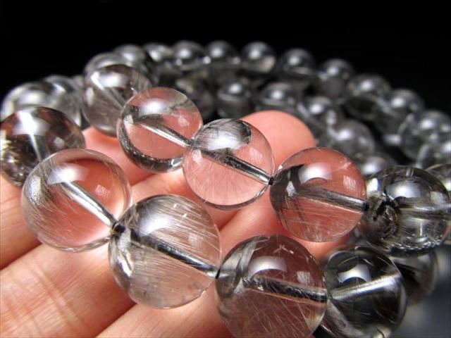 一粒売り プラチナルチルクォーツ ビーズ石 バラ珠売り 8.5mm-9mm 繊細