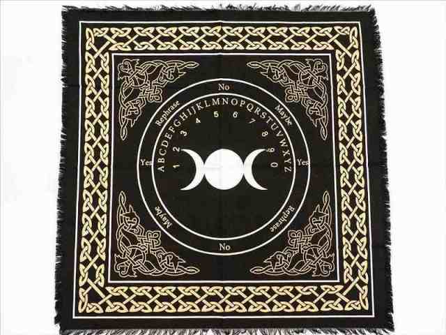 トリプルムーンデザイン ダウジングチャートプリント ペンデュラムマット サイズ約64cm×約64cm ゴールド&シルバープリント 肌触りの良いコットン100%使用