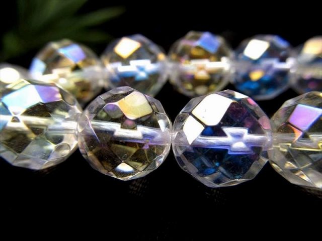 激安宣言 約8mm珠 コスモオーラ 64面カット 一連 約38-40cm 天然石 丸玉 ビーズ 蒸着水晶 ブラジル産 geki rn-s パワーストーン 天然石