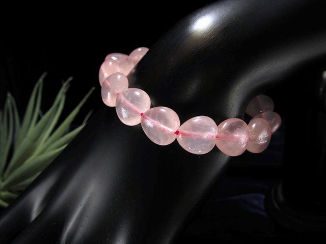 激安 ローズクォーツ ハート型 ブレスレット 幅約12mm-12.5mm ぷっくり