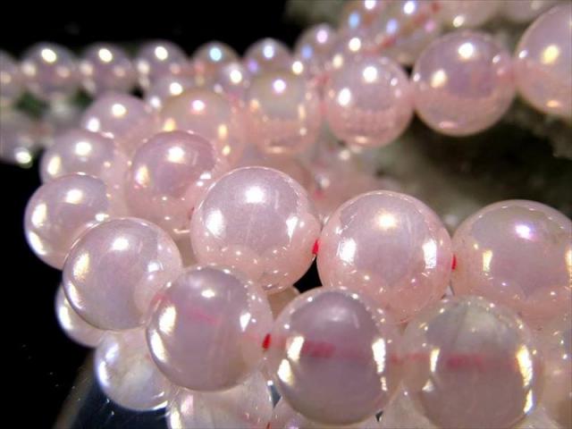 激安宣言 約6mm-6.5mm珠 ローズオーラクォーツ 一連 約37-39cm オーラ 蒸着紅水晶 ブラジル産 geki rn-s パワーストーン 天然石