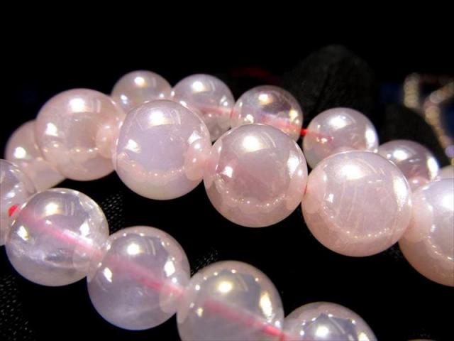 激安宣言 約8mm珠 ローズオーラクォーツ 一連 約37-39cm オーラ 蒸着紅