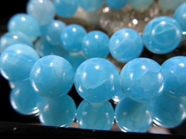 極上オーシャンブルー 10mm-10.5mm珠 ラリマーブルーアゲート連 一連 約38cm-40cm ラリマーのような波模様の瑪瑙 ブラジル産 パワーストーン 天然石