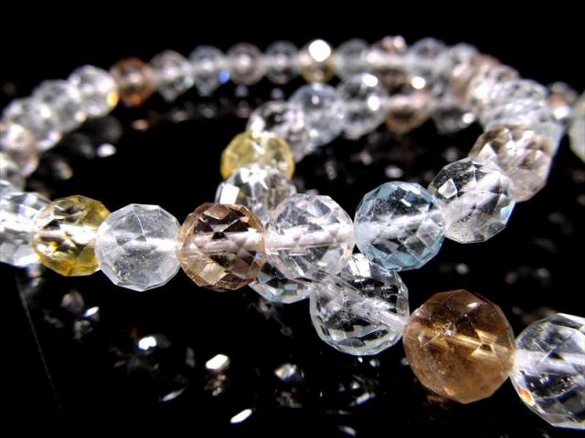 3A MIXカラートパーズ カット ブレスレット 約8mm×23珠前後 淡く儚い涼し気カラー 輝くキラキラカット 人気のブルーやシャンパン、カラーレスも