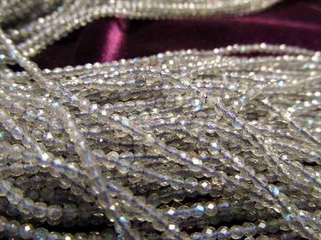 超透明 ラブラドライト カット 約2mm 一連 約38-40cm 穴径約0.4mm ラブラドライト連 マダガスカル産 パワーストーン 天然石