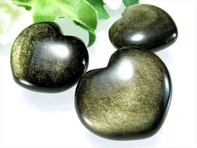 ミニサイズ ゴールデンシャインオブシディアン 黒曜石 ハート型 タンブル 1個売り 重さ約7g-10g シラー効果あり ハート彫り ぷっくりかわいいハート