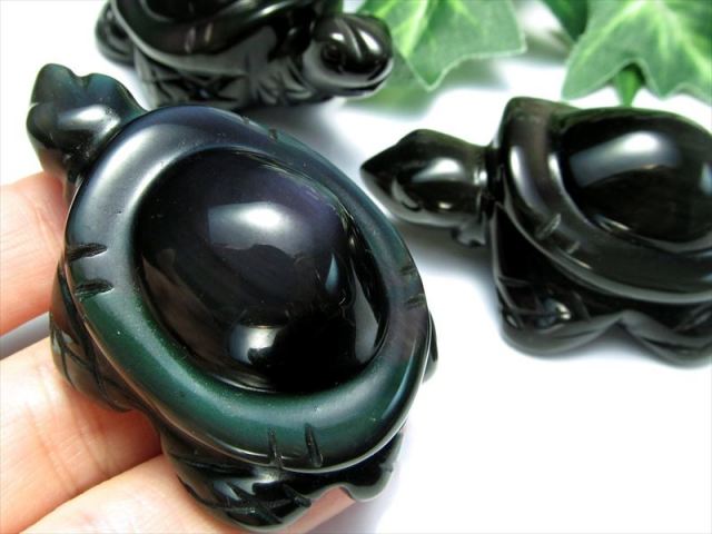 Sサイズ レインボーオブシディアン(黒曜石) カメ 彫刻置物 1個