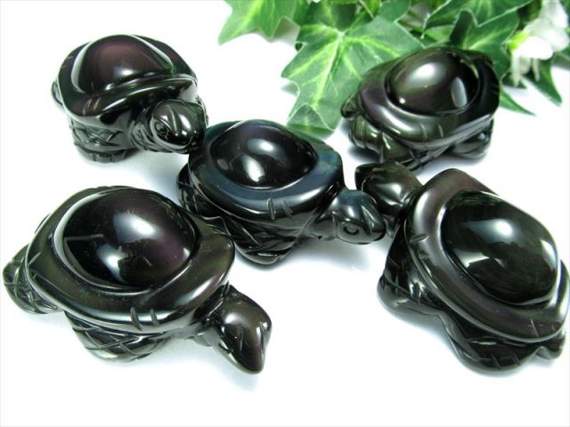 Sサイズ レインボーオブシディアン(黒曜石) カメ 彫刻置物 1個売り 重
