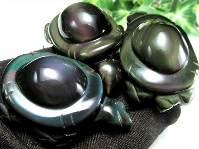 Sサイズ レインボーオブシディアン(黒曜石) カメ 彫刻置物 1個