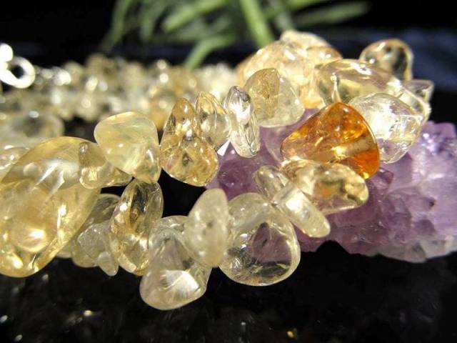 シトリン さざれ デザインブレスレット 石サイズ約5mm-12mm 豊かな富をもたらす幸運の石 アジャスター金具付 ブラジル産