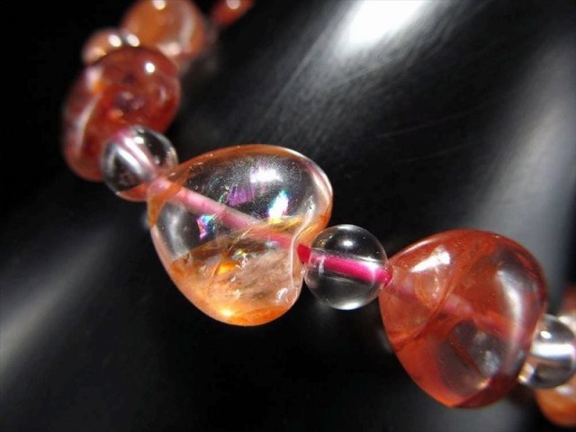 【最強品質】希少レッドライモナイトインクォーツ＊約12mm＊　天然石ブレスレット 高品質]ライモナイトインクォーツブレスレット（約12mm玉