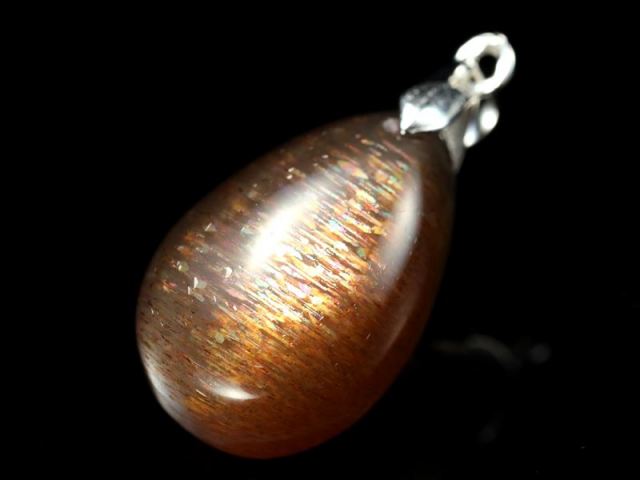 ブラックゴールデン サンストーン ペンダントトップ ドロップ型