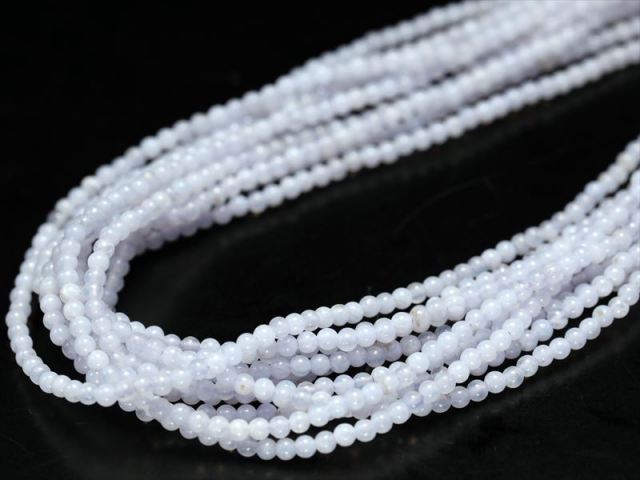 極小 ラウンド 2mm-2.5mm珠 ブルーレースアゲート 一連 約39-41cm 深く優しい癒しの石 ブラジル産 hos