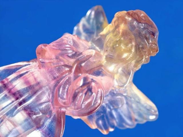 マルチカラー フローライト エンジェル 彫刻置物 1個売り 高さ約