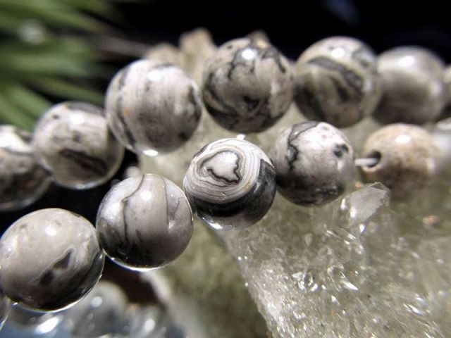 激安宣言 約12mm珠 マップジャスパー 碧玉 一連 長さ約36-38cm 芸術作品のような美しさ 別名 ピカソストーン まるで地図のような石 マップストーン