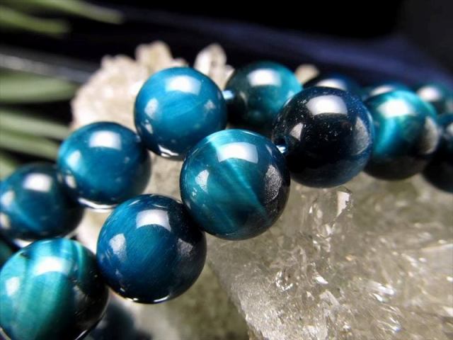 激安宣言 3A 約12mm珠 ブルーグリーンタイガーアイ 虎目石 一連 約37