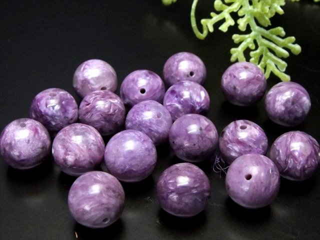 粒売り つやつや雅な濃い紫 3A+ チャロアイト ビーズ石 約10mm-10.5mm