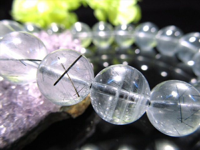 4A ルチル×ファントム ブラックルチル ファントム クォーツ ブレスレット 11.5mm-12mm×17珠 透明度抜群 金運・ビジネス運の向上に 一点物 ブラジル産 hos