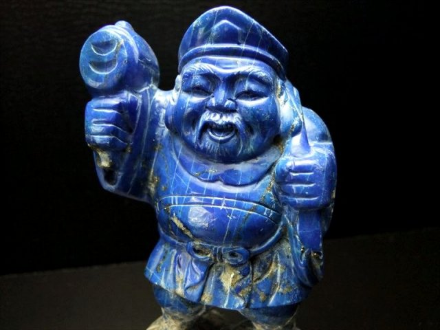 縁起物 ラピスラズリ 大黒天 彫刻置物 高さ約103mm 重さ399g 七福神で