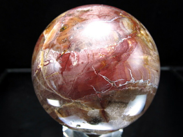 お部屋に抽象絵画 珪化木 丸玉(台座付) 直径77mm 重さ620g 木の化石 ペトリファイドウッド 博愛・真心・希望 一点もの マダガスカル産 hos