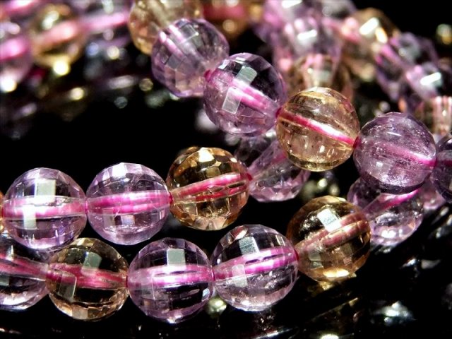 アメジスト&シトリン ミラーボールカット ブレスレット 6mm-6.5mm×27珠前後 透明感抜群 人気の組み合わせ 商売繁盛&愛の守護石 ブラジル産