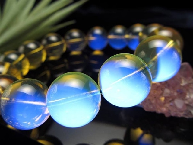 超希少メキシコ産 5A ブルーアンバー ブレスレット 13mm-14mm×15珠