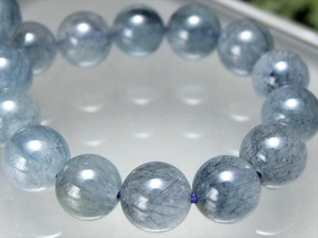 4A ブルールチル(アクチノライト入り水晶)ブレスレット 9mm-9.5mm×21珠  