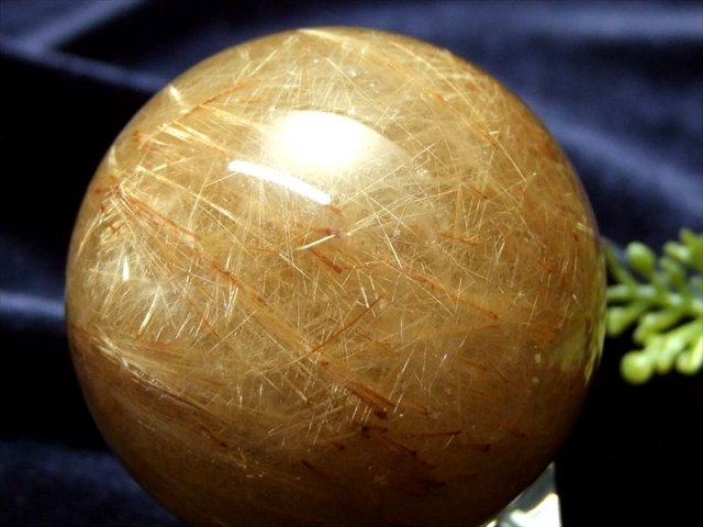 42mm 虹入りゴールドルチルクォーツ 丸玉 スフィア 金針水晶 42mm