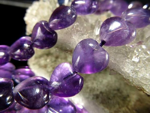 激安宣言 ハート型 約10mm アメジスト 紫水晶 一連 約37-39cm 極上