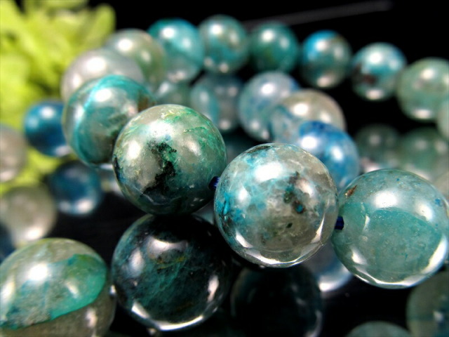 AA+ クリソコラ ブレスレット 13mm-13.5mm×15珠前後 発色良好 ブルーグリーン シリカ入りの珠も まるで地球 幸運と繁栄の象徴 自然の芸術 ペルー産