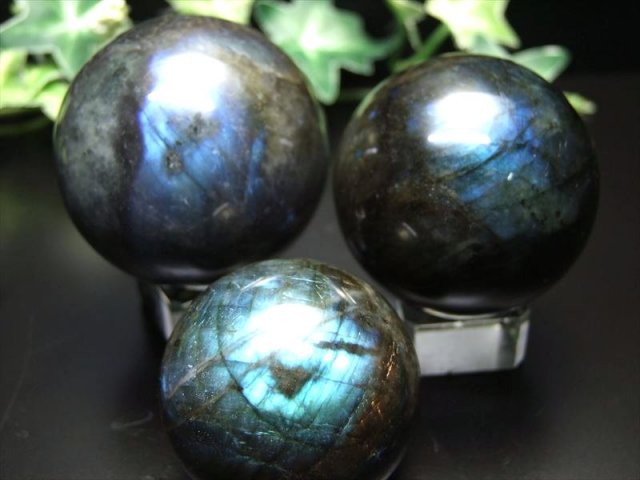 3A+ ブルー＆レインボーシラー ラブラドライト 丸玉 直径約44mm-46mm  