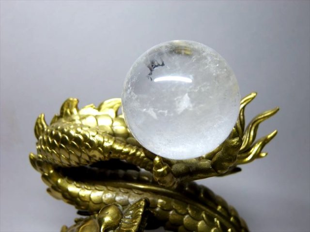 皇帝の象徴の五本爪龍 五本爪 龍神 水晶丸玉付き置物 幅110mm 