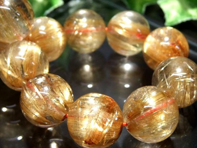 店頭展示中 ド迫力 大珠 5A タイチン&煌めきゴールドルチルクォーツ ブレスレット 15mm-15.5mm×14珠 金運・勝負運のお守りに 別名