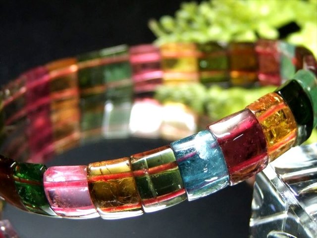 奇跡を起こす7色揃い S級 奇跡の7色 マルチカラートルマリン バングルブレスレット 幅9mm×6.5mm×27枚 超透明宝石質MIXトルマリン 10月の誕生石