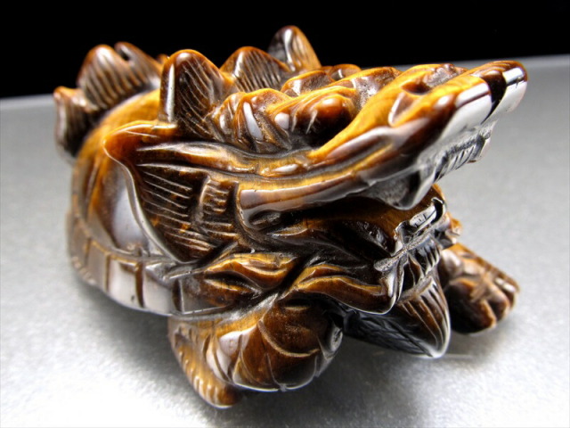 タイガーアイ ロングイ 龍亀 幅約60mm 財運を高める瑞獣 インテリアに 風水グッズ 置物 hos