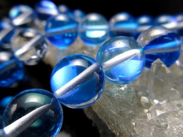 約10mm珠 ディープブルー・レインボーグラスオーラ・ルナフラッシュ