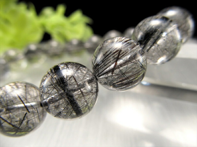 極太黒針 3A ブラックルチルクォーツ ブレスレット 11mm-11.5mm×18珠 