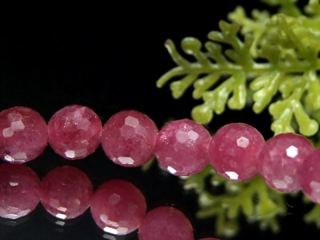 極上多面カット! 4A ルビー(紅玉)ミラーボールカット ブレスレット 7mm  