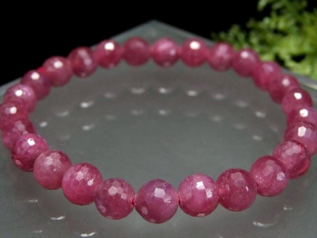極上多面カット! 4A ルビー(紅玉)ミラーボールカット ブレスレット 7mm  