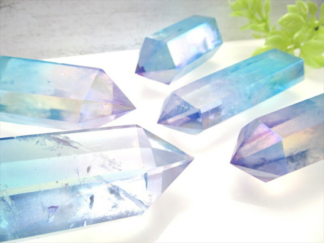 紫陽花色 ヴィーナスベルトカラー 天然水晶 ポイント 六角柱 110g-120g