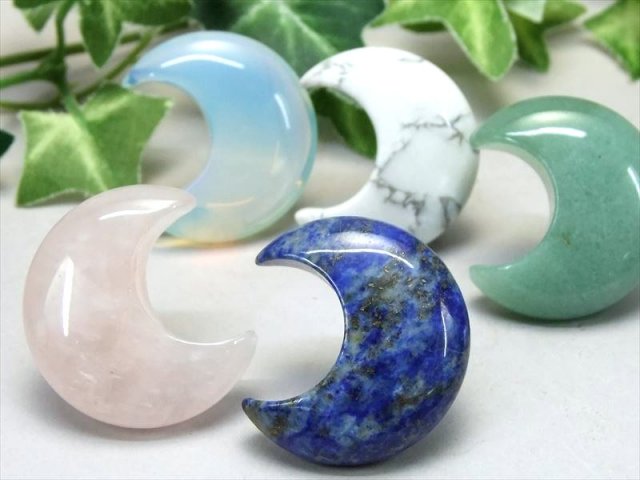 月 タンブル 天然石 ぷっくり 月型 タンブル 1個売り 最大幅約30mm前後 アメジスト 水晶 ラピスラズリ フローライト シンセティック 人工 オパール