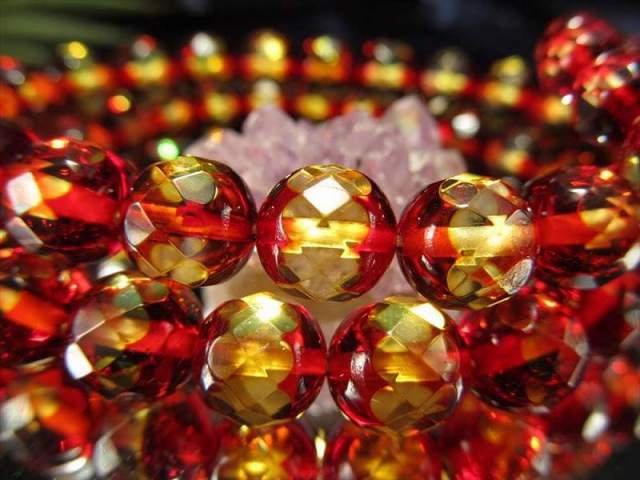 5A 切子風 ツートンカラーアンバー 天然琥珀 カット ブレスレット 約6mm×29珠前後 ツートンカラーカットタイプ イエロー×レッド