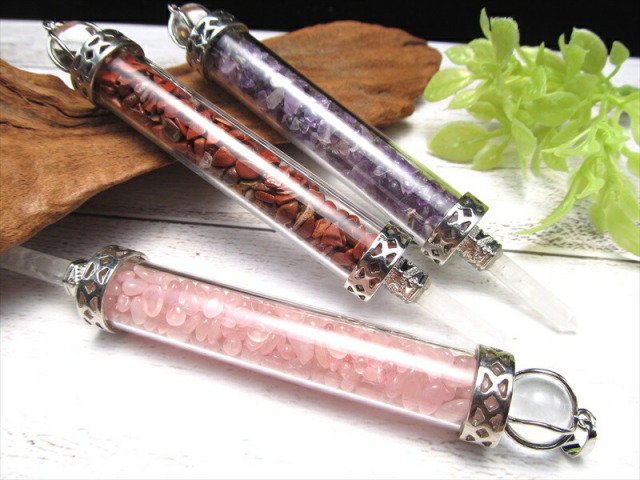 選べる9種類 さざれ入り マジックワンド型 ペンダントトップ 全長約