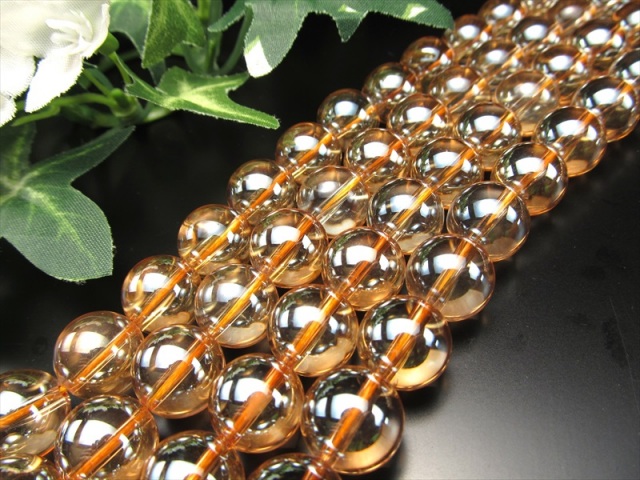 激安宣言 約12mm珠 ゴールデンオーラ 一連 約37cm-40cm 天然石丸玉ビーズ 蒸着水晶 ブラジル産 rn-s パワーストーン 天然石