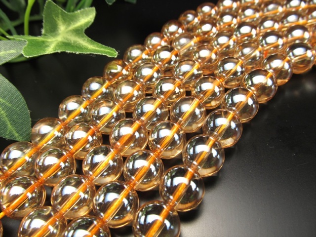 激安宣言 約10mm珠 ゴールデンオーラ 一連 約37cm-40cm 天然石丸玉ビーズ 蒸着水晶 ブラジル産 rn-s パワーストーン 天然石