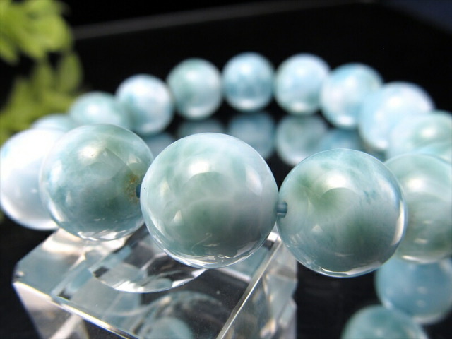 3A ラリマー ブレスレット 12.5mm-13mm × 16珠 曹灰針石 愛と平和の石  