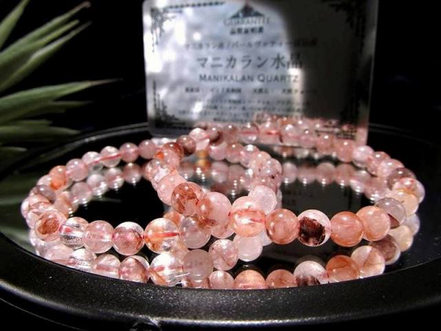 ピンクタイプ マニカランクォーツ ブレスレット 約6mm-6.5mm×30珠前後 パワースポットの最高峰ヒマラヤ山脈 ギャランティカード付き