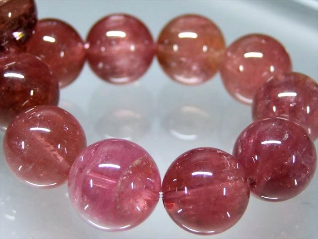 店頭展示中 キャッツアイ珠有り S級 ルベライト トルマリン ブレスレット 12mm-12.5mm×16珠 極上天然石 ピンクトルマリン 電気石 一点もの ブラジル産